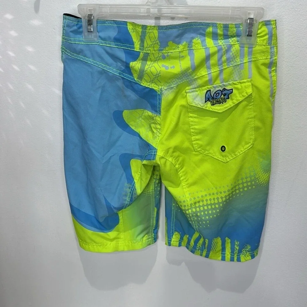 Always on Tap AOT Racing Blue‎ Green Swim Trunks Youth Boys 30